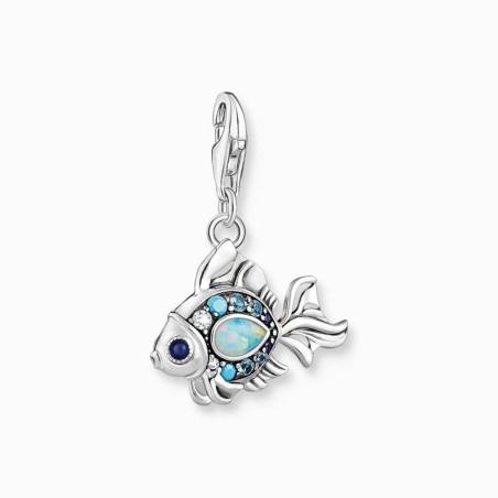 Colgante Charm pez con piedras azules plata