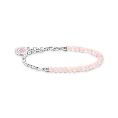 15CM PULSERA CHARM CON CUARZO ROSA BEADS Y ENLACES PLATA