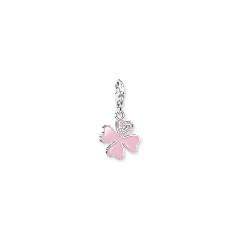 COLGANTE CHARM ROSA TRÉBOL CON PIEDRAS BLANCAS PLATA