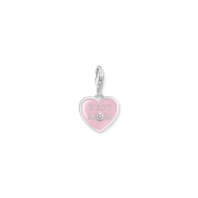 COLGANTE CHARM CORAZÓN ROSA CON BEST MOM PLATA