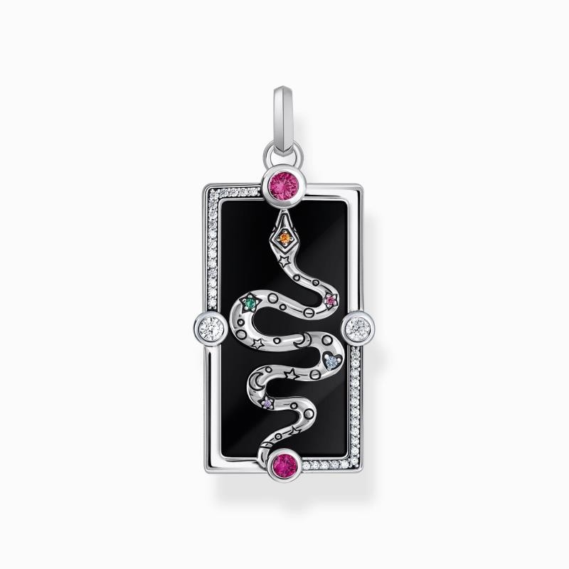 Colgante de serpiente con esmalte en frío negro plata