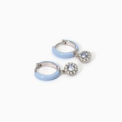 Pendientes aros de plata con esmalte azul y circonita aguamarina
