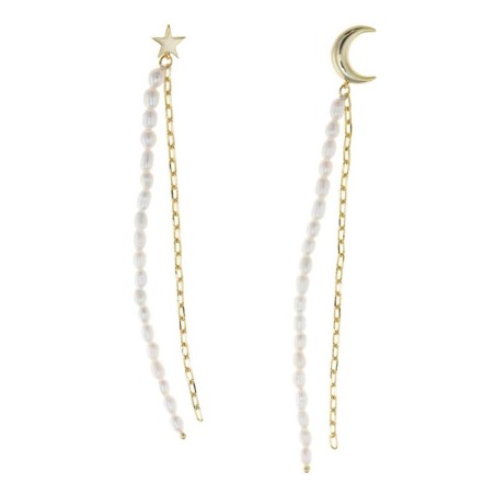 PENDIENTES PLATA CHAPADO DORADO ESTRELLA Y LUNA TIRA CADENA TIRA PERLA IRREGULAR / PENDIENTES PLATA BAÑO ORO LINEA ESTRELLA Y LU
