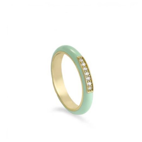 Anillo esmalte diseño circular tono menta con circonitas