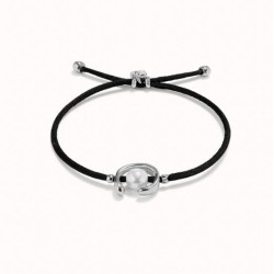 Pulsera de hilo negro con perla shell fornitura bañada en plata de ley.