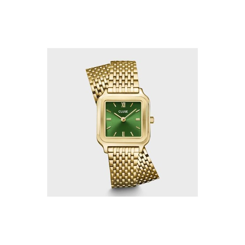 Reloj Gracieuse Petite Doble Acero, Color Verde Bosque, Dorado