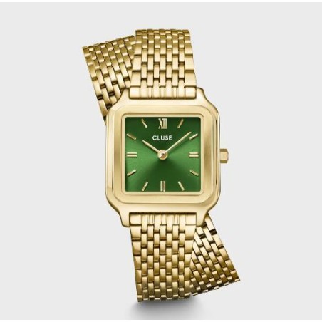 Reloj Gracieuse Petite Doble Acero, Color Verde Bosque, Dorado