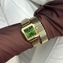 Reloj Gracieuse Petite Doble Acero, Color Verde Bosque, Dorado