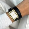 Reloj Fluette Doble Piel Color Negro, Dorado