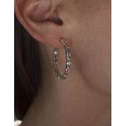 Pendientes aro con piedras en tonos rosas de talla oval