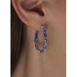 Pendientes aro con piedras en tonos azules de talla oval