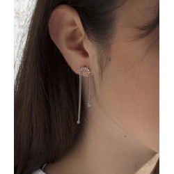 Pendientes largos de plata estilo cadena con detalle circonitas