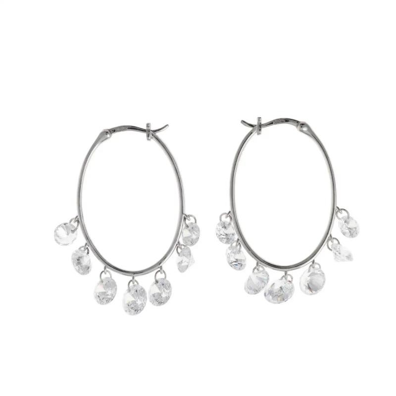 PENDIENTES PLATA RODIO ARO OVALADO CIRCONITAS BLANCAS BRILLANTES