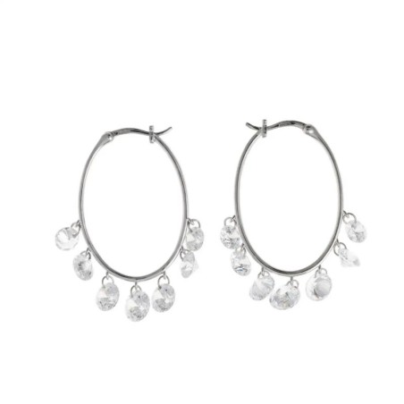 PENDIENTES PLATA RODIO ARO OVALADO CIRCONITAS BLANCAS BRILLANTES