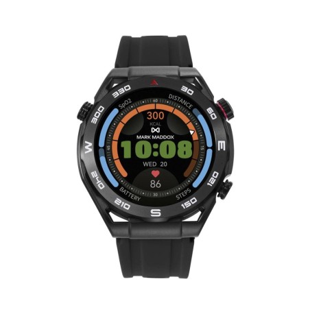 Reloj Smart de metal negra con bisel negro con correa de silicona negra y otra en color naranja