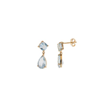 PENDIENTES PLATA CHAPADO DORADO TOPACIO AZUL FACETADA CUADRADO Y PERA