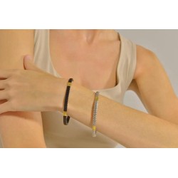 PULSERA ACERO CHAPADO NEGRO OVALOS LISO CUATRO OVALOS DORADOS AJUSTABLE