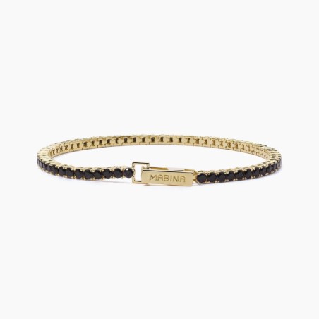 Pulsera tenis negra en plata bañada en oro de 18k.