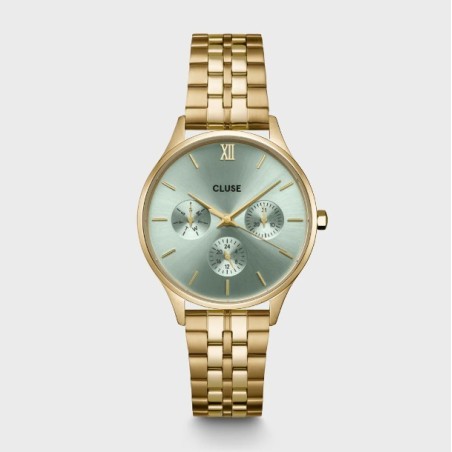 Minuit Multifunction Watch Steel, Sage Green, Gold Colour