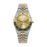 Reloj caja de acero con bisel rotarorio 10 Atm, brazalete bitono de acero e Ip dorado , movimiento cuarzo