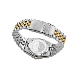 Reloj caja de acero con bisel rotarorio 10 Atm, brazalete bitono de acero e Ip dorado , movimiento cuarzo