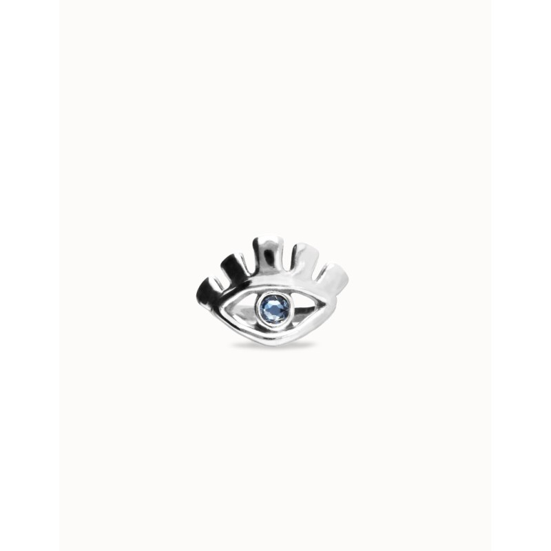 Anillo bañado en plata de ley en forma de ojo con cristal facetado azul
