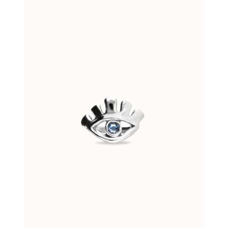 Anillo bañado en plata de ley en forma de ojo con cristal facetado azul