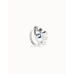 Anillo bañado en plata de ley en forma de ojo con cristal facetado azul