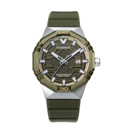 Reloj caja bitono de acero e Ip verde 20 Atm, correa de silicona verde, movimiento cuarzo