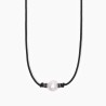 Collar de plata con cordón negro y perla blancaTROPICAL