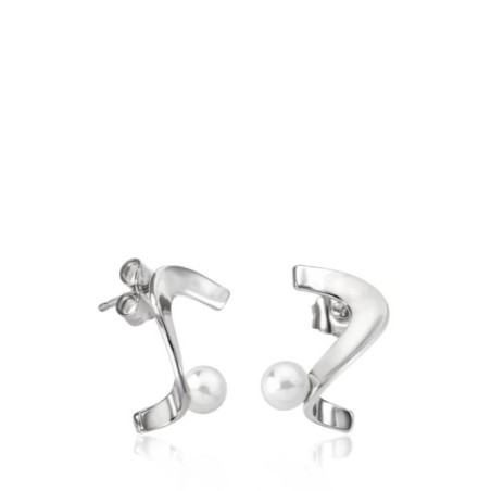 PENDIENTES PLATA DISEÑO SERPENTINA CON PERLA