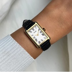 Belisenna Watch Leather, Black Quilted, Gold Colour