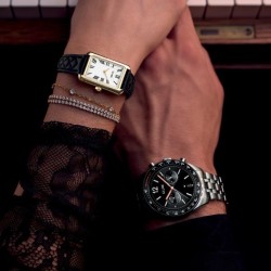 Belisenna Watch Leather, Black Quilted, Gold Colour