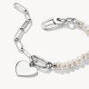 Pulsera Charm Paperclip y perlas con un Connect Link plata