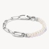 Pulsera Charm Paperclip y perlas con un Connect Link plata