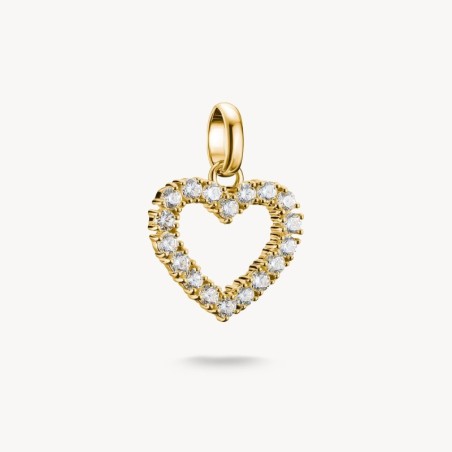 Colgante Charm corazón con piedras blancas Connect baño de oro