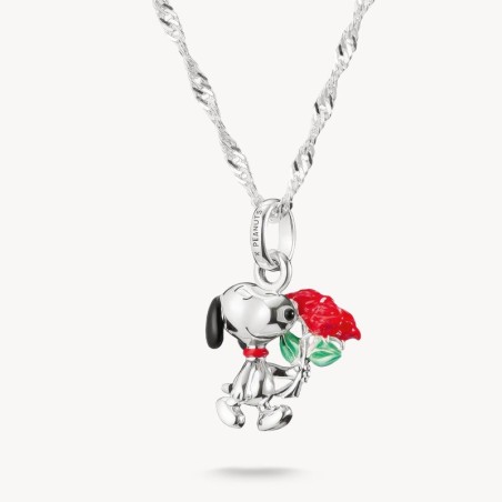 Collar Snoopy con rosas Colgante PEANUTS Plata