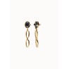 Pendientes largos bañados en oro 18k con cristal facetado negro y eslabones