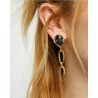 Pendientes largos bañados en oro 18k con cristal facetado negro y eslabones