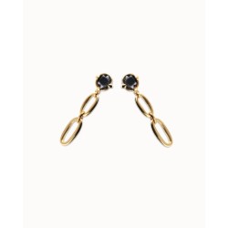 Pendientes largos bañados en oro 18k con cristal facetado negro y eslabones