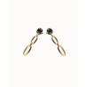 Pendientes largos bañados en oro 18k con cristal facetado negro y eslabones