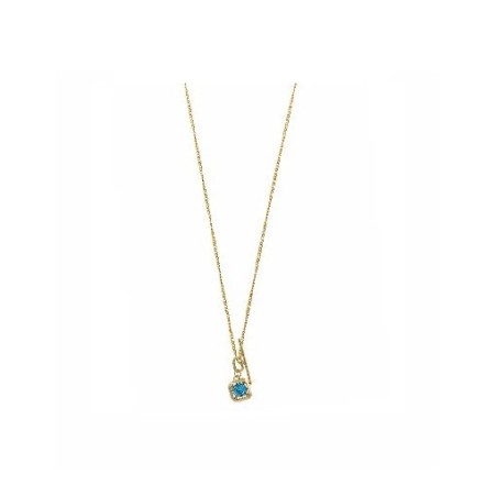 COLLAR PLATA CHAPADO DORADO CUADRADO CIRCONITA AZUL BRILLANTE CON BARRA