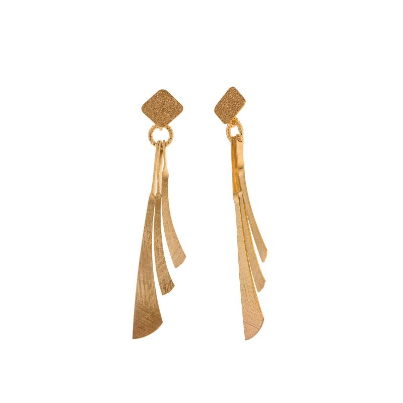 Pendientes plata chapado dorado ovalo tres tiras