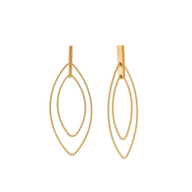 Pendientes plata chapado dorado dos elipses diamantados