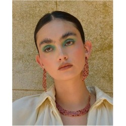 PENDIENTES PLATA CHAPADO DORADO CASCADA ROJA