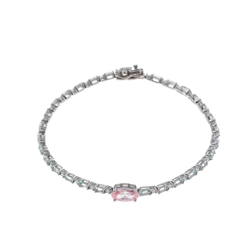 PULSERA PLATA RODIO OVALO ROSA