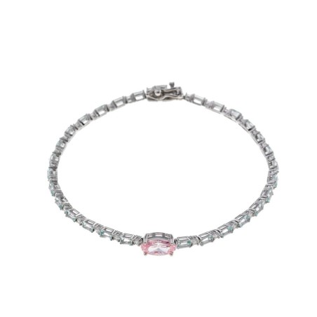 PULSERA PLATA RODIO OVALO ROSA