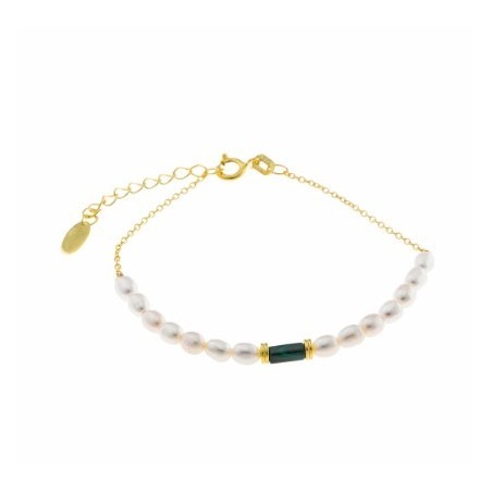 PLATA SALVATORE PULSERAS MALAQUITA Y PERLAS