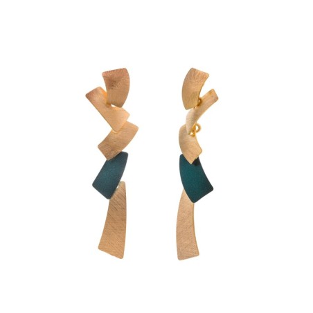 Pendienes largos plata Salvatore rectángulos dorados