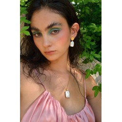 Pendientes matizados perla barroca rectangular plata dorada Salvatore